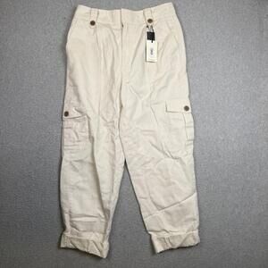 Converse Linen Blend Cargo Pants High Waist Beige Size 8 Regular Brand New